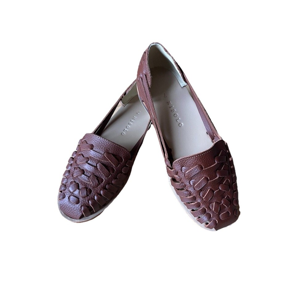Nisolo Burnt Sienna Woven Leather Huarache Flats Sz 7 Genuine Leather Slip On - Picture 3 of 6